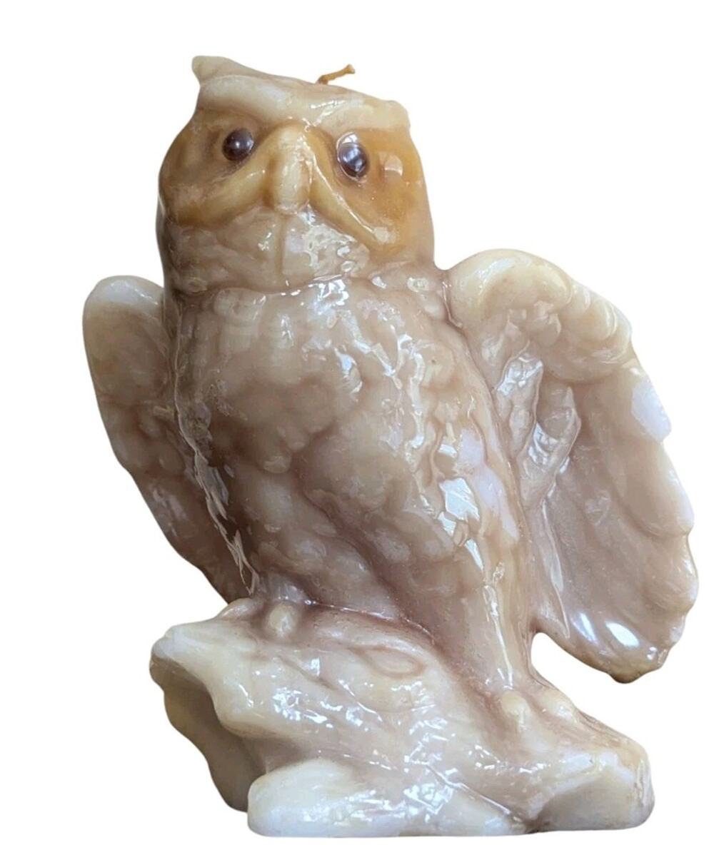Vtg Owl Figural Candle 6in Wax MCM Mid Century Woodland Bird Decor Unburned